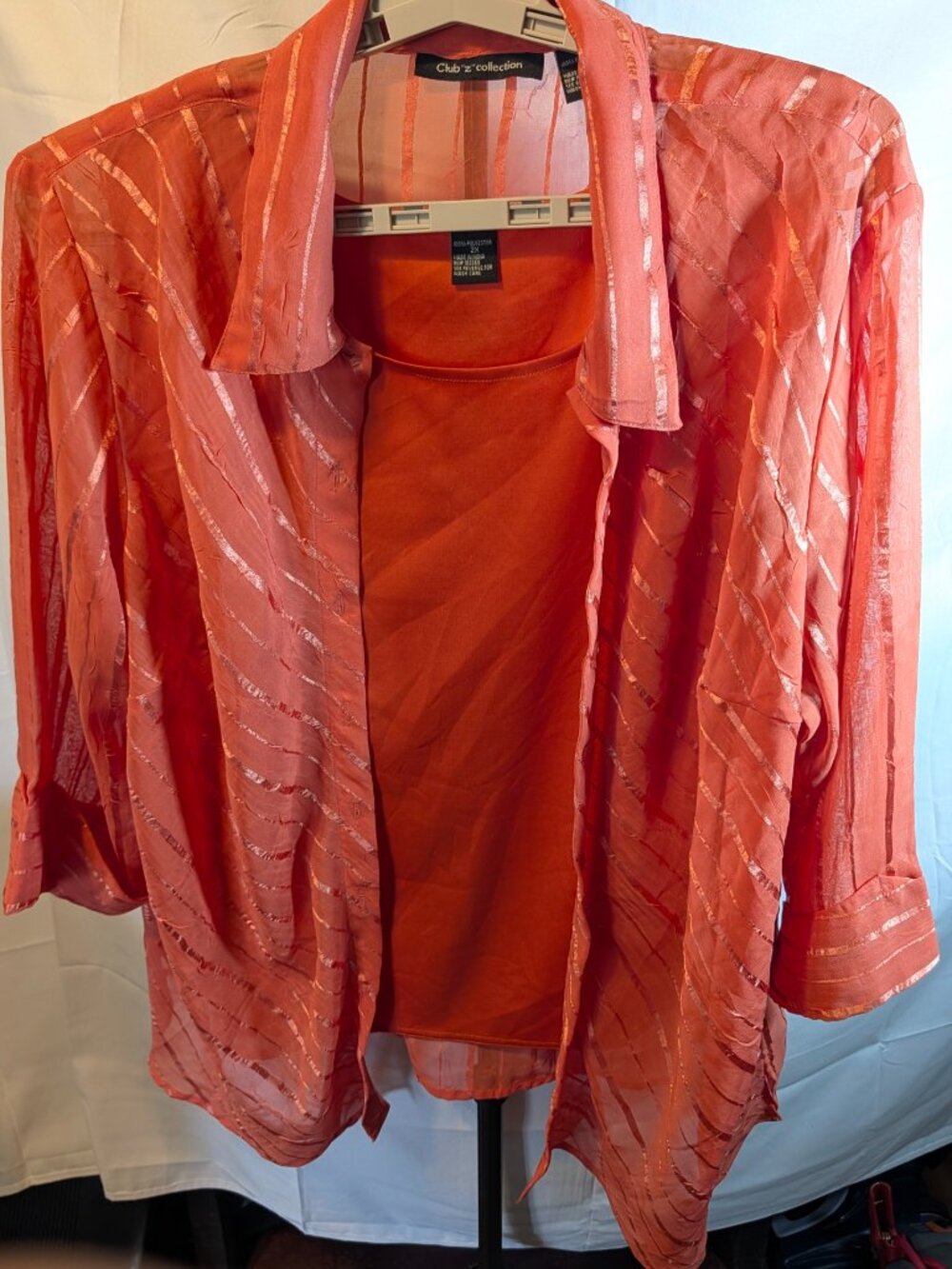 Club Z Collection Tank/Jacket Set Women's Sz 2X 3/4 Sleeves Sheer Burnt Orange